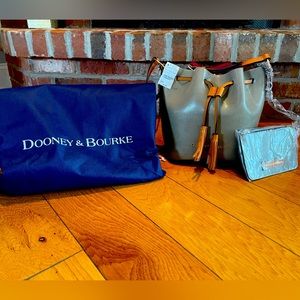 Dooney and Bourke Siena Serena Crossbody, Tan Exterior with Pink Interior. New.
